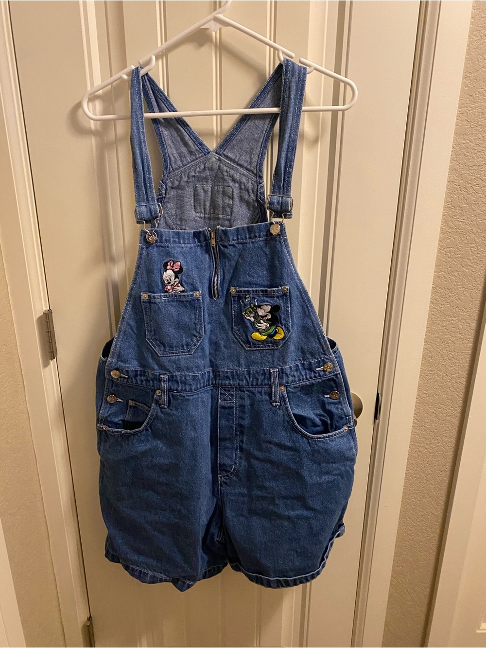 Vintage Mickey Unlimited L Shorts Overalls Denim Shortalls Minnie Mouse Large Lg